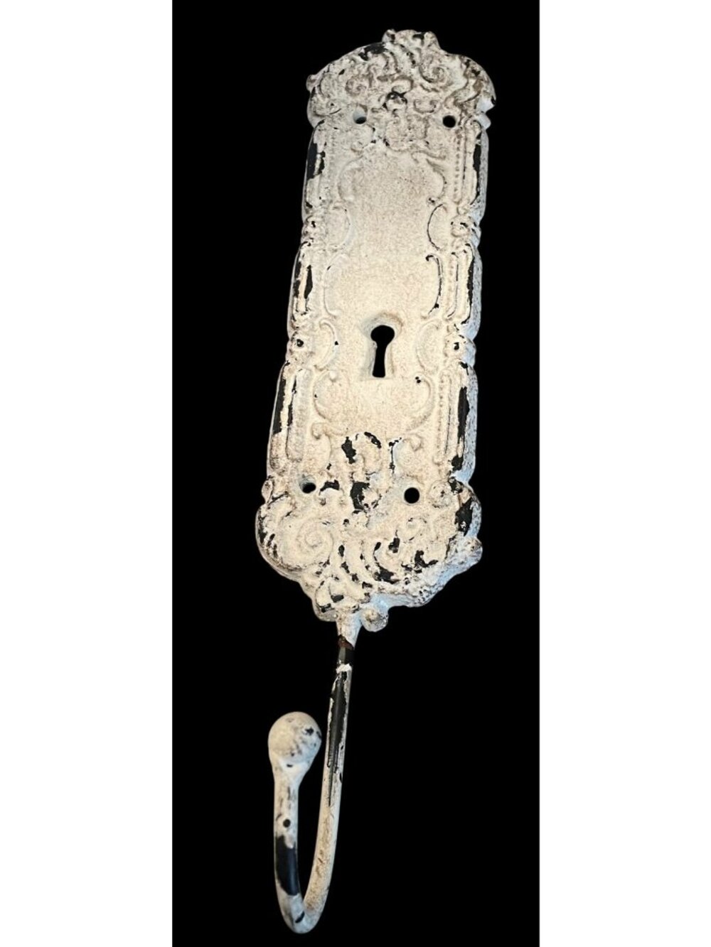 Antique-Style Cast Iron Keyhole Wall Hook With Distressed White Finish